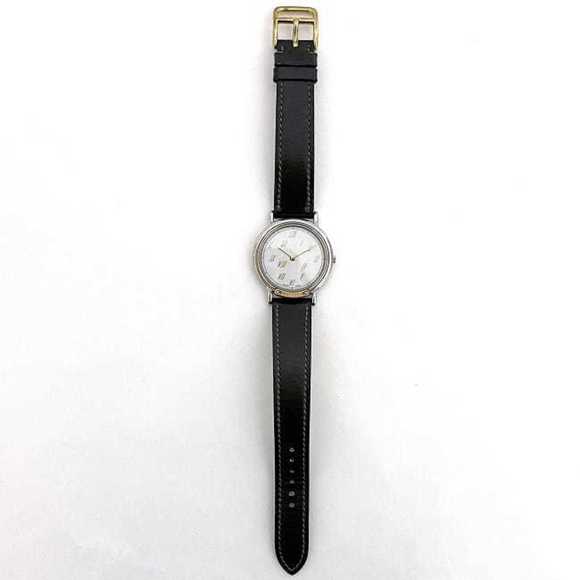 Hermes Watch Meteor f-21083 White Silver Gold Dark Green Boys 32mm SS Leather... - Picture 3 of 11